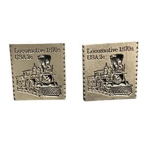 Swank Vintage Pewter Locomotive Stamp Cuff Link Set